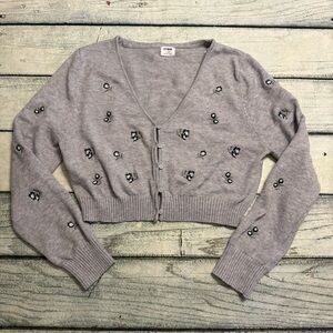 Cotton On gray embroidered flower print sweater cardigan. L